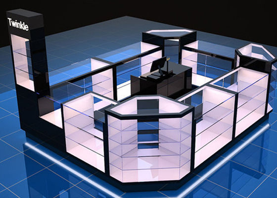 jakość  Custom Mall Kiosk / Jewelry Showcase Kiosk Full View 4 Layers Shelves fabryka